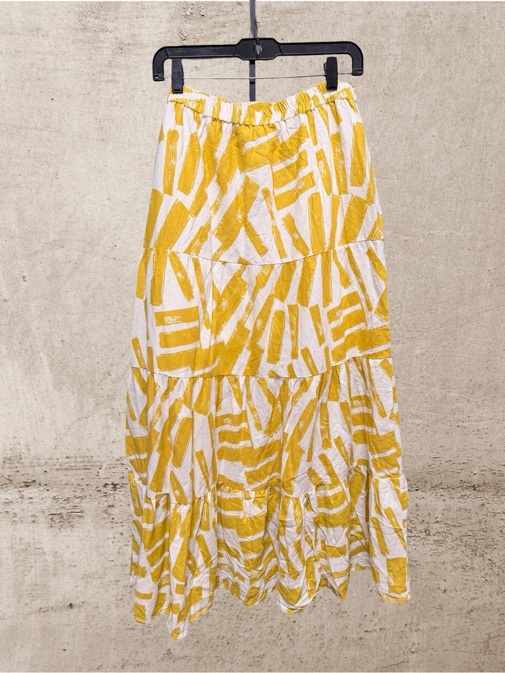 House of Harlow 1960 Yellow Abstract Brushstroke Tiered Linen Maxi Skirt L - Picture 3 of 5